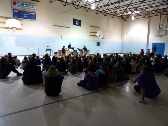 The Wanmu Trio performs for students at Putney Central School as part of Yellow Barn's Local Schools Residencies
